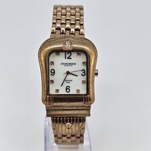 Akribos XXIV Women Watch 32MM Horseshoe White Dial Rose Gold Band 8" New Battery